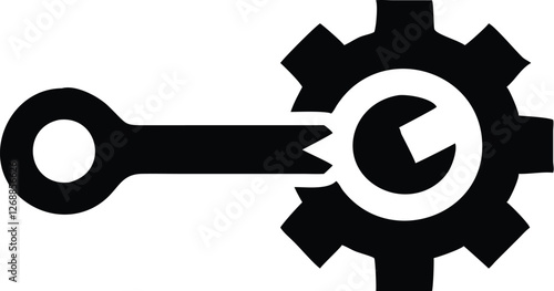 gear icon, black and white, simple design, bold lines, mechanical symbol, settings graphic, configuration emblem, outline style, minimalist, vector illustration, industrial motif, technical drawing, c