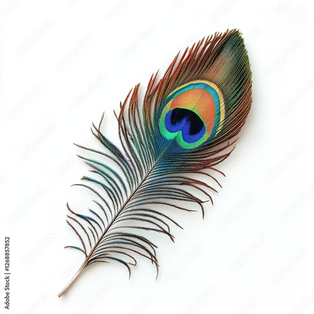 Obraz premium Vibrant peacock feather showcasing intricate patterns and colors, highlighting nature's beauty