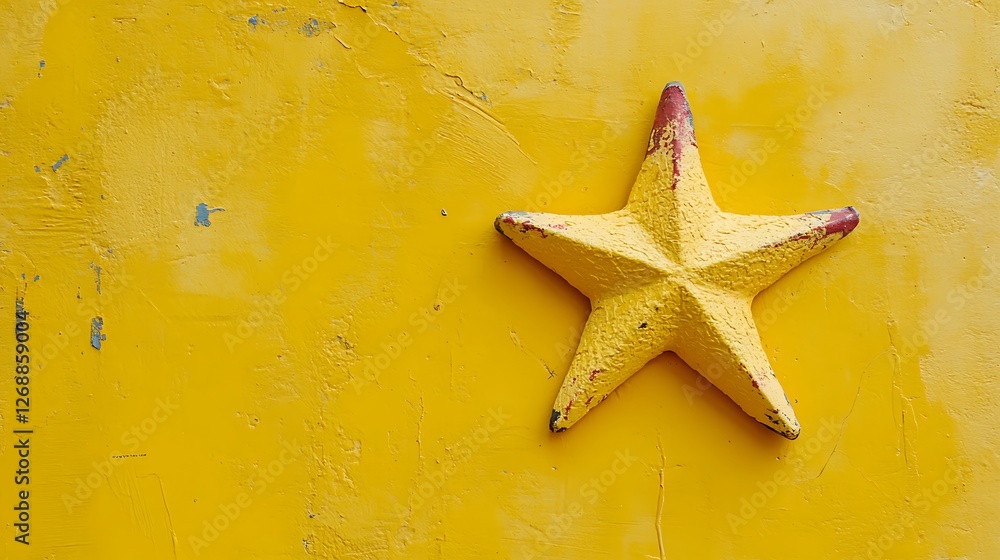 Yellow Starfish on a Yellow Painted Wall Yellow Starfish on a Yellow Painted Wall