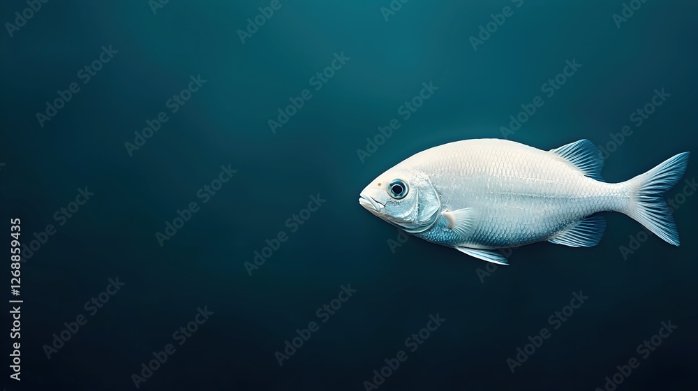 Naklejka premium Silvery Fish Swimming Gracefully in Deep Blue Ocean Waters