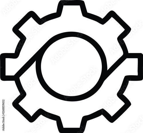 gear icon, black and white, simple design, bold lines, mechanical symbol, settings graphic, configuration emblem, outline style, minimalist, vector illustration, industrial motif, technical drawing, c