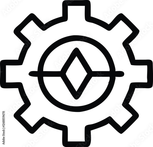 gear icon, black and white, simple design, bold lines, mechanical symbol, settings graphic, configuration emblem, outline style, minimalist, vector illustration, industrial motif, technical drawing, c