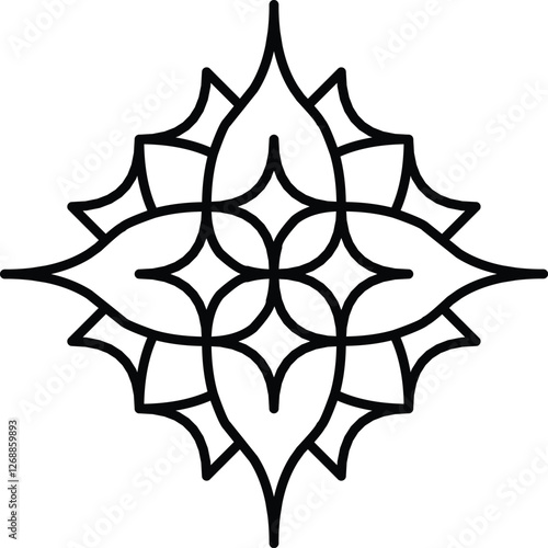 Detailed black ink decorative design in symmetric geometric style, ideal for patterns, tattoos, and ornamental uses providing artistic inspiration and versatile aesthetic appeal.