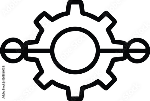 gear icon, black and white, simple design, bold lines, mechanical symbol, settings graphic, configuration emblem, outline style, minimalist, vector illustration, industrial motif, technical drawing, c