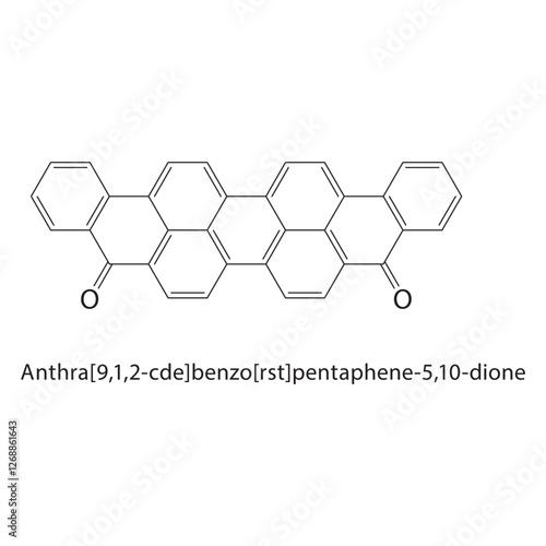 Anthra[9,1,2-cde]benzo[rst]pentaphene-5,10-dione skeletal structure.Anthraquinone compound schematic illustration. Simple diagram, chemical formula.
