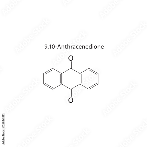9,10-Anthracenedione skeletal structure.Anthraquinone compound schematic illustration. Simple diagram, chemical formula.