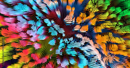 Colorful abstract texture created with Gradient flow and 3D structure imitate the movement of liquid or wind. Vibrant colors, volumetric waves and digital noise create a sense of depth and dynamics. I