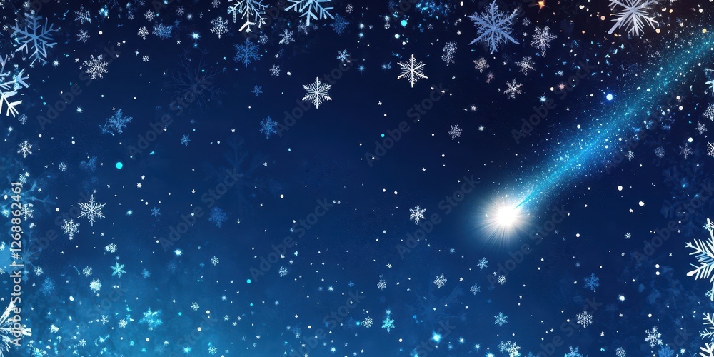 Obraz premium A dazzling shooting star falls through the night snowy sky