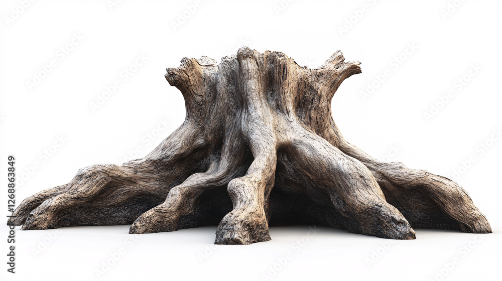 old weathered tree stump with exposed roots isolated on white background 3d rendering old weathered tree stump with exposed roots isolated on white background 3d rendering