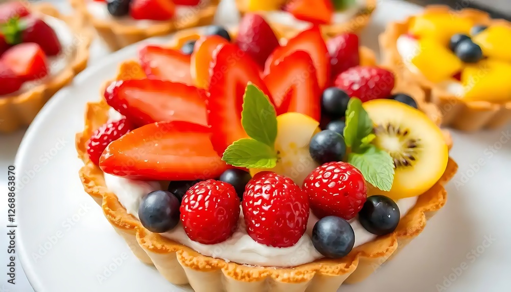 Delicious fruit tarts topped with assorted fresh fruits Delicious fruit tarts topped with assorted fresh fruits