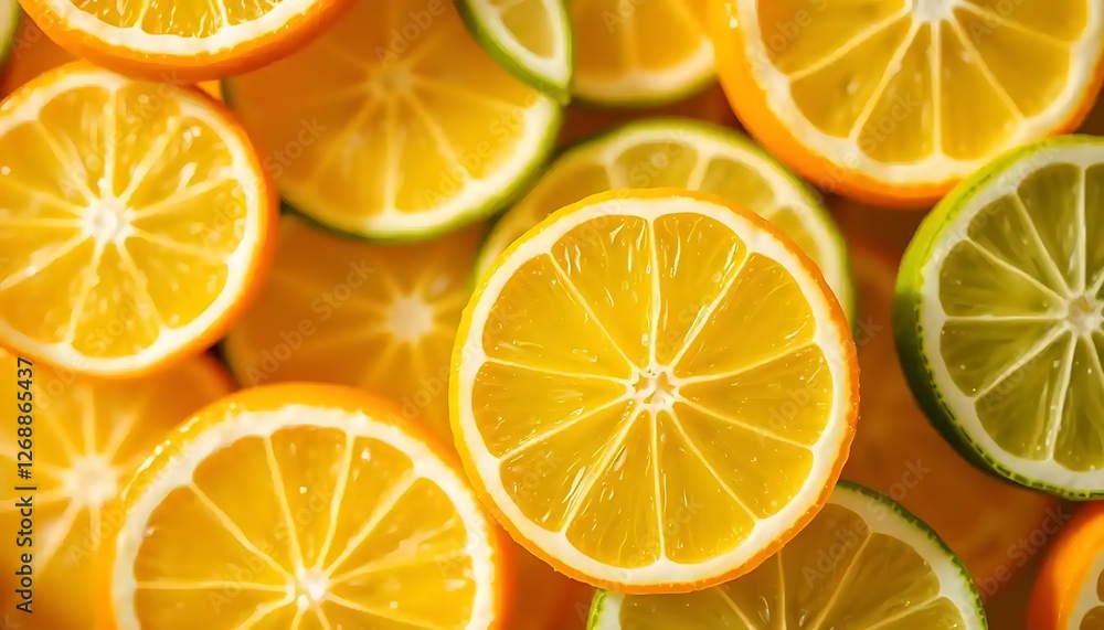Obraz premium Citrus fruit slices arranged with vibrant colors and textures