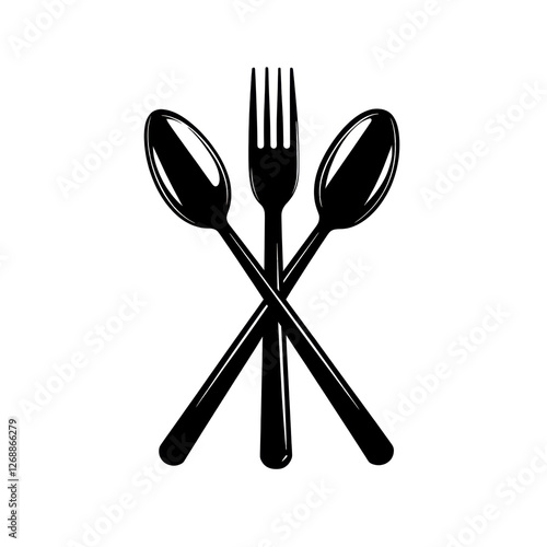 Obraz na płótnie Isolated Black Silhouette of Crossed Spoon, Fork, and Spoon w salonie