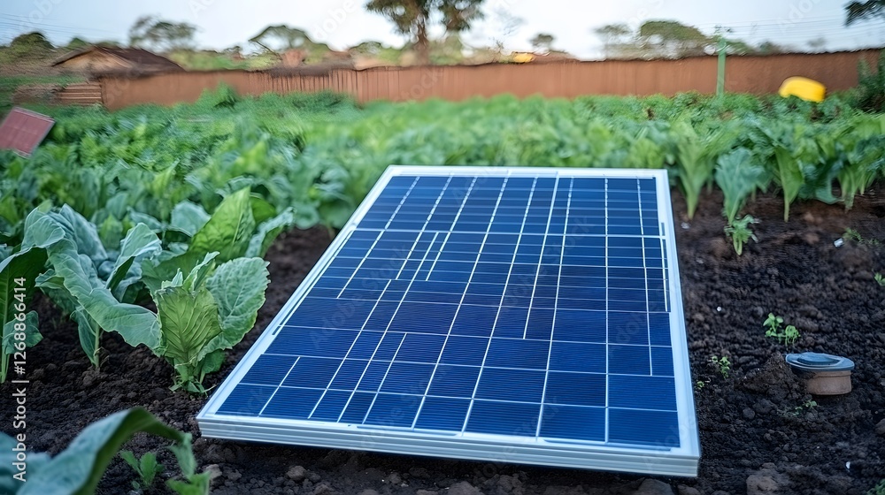 Fototapeta premium Sustainable Farming- Solar Panel in Vegetable Garden