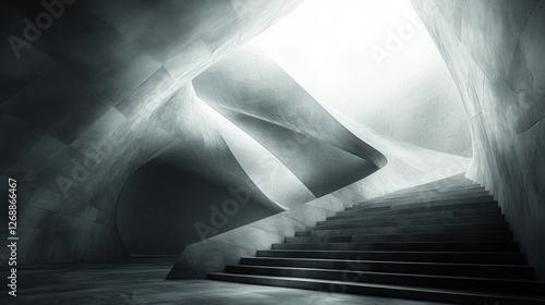 Wallpaper Mural Abstract grayscale image of a modern concrete staircase leading to a bright light source within a curved architectural space. Torontodigital.ca