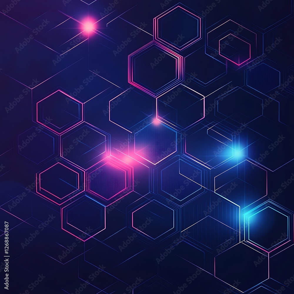 A vibrant abstract background featuring hexagons illuminated with neon lights, perfect for technology or modern design themes. Ideal for use in digital projects or creative works. A vibrant abstract background featuring hexagons illuminated with neon lights, perfect for technology or modern design themes. Ideal for use in digital projects or creative works.