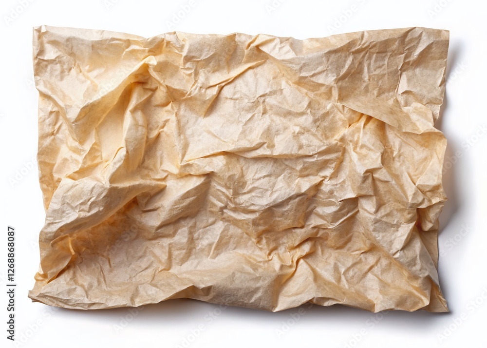 Crumbled Baking Paper, Isolated White Background - High-Resolution Drone Photography Stock Photo Crumbled Baking Paper, Isolated White Background - High-Resolution Drone Photography Stock Photo