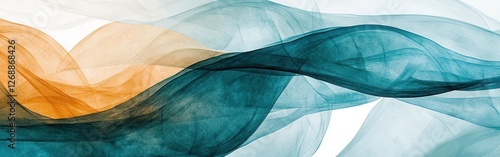 Wallpaper Mural Elegant transparent design featuring delicate pencil strokes creating a soft, flowing composition in shades of teal and orange Torontodigital.ca