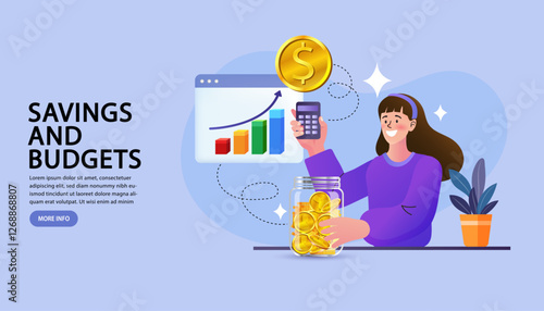 Save money in glass jar. Gold coins into clear bottle. Accumulate and save your money dollar in jar. Successful investor or entrepreneur. Financial consulting. Flat vector illustration.