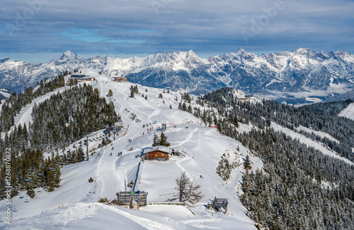  Ski lifts and sloppes in Zel Am See, Austria. photo