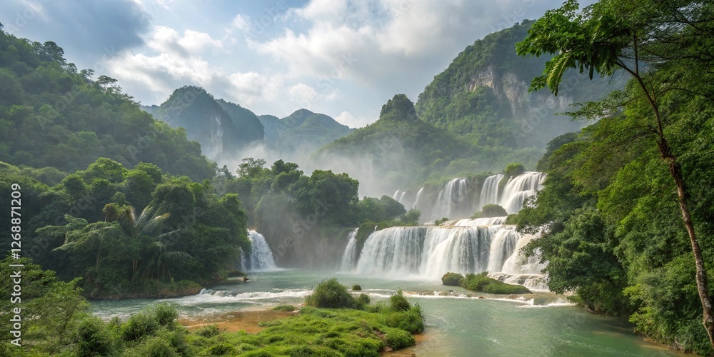 Fototapeta premium Enchanted Paradise: The Cascading Symphony of Waterfall Wonders