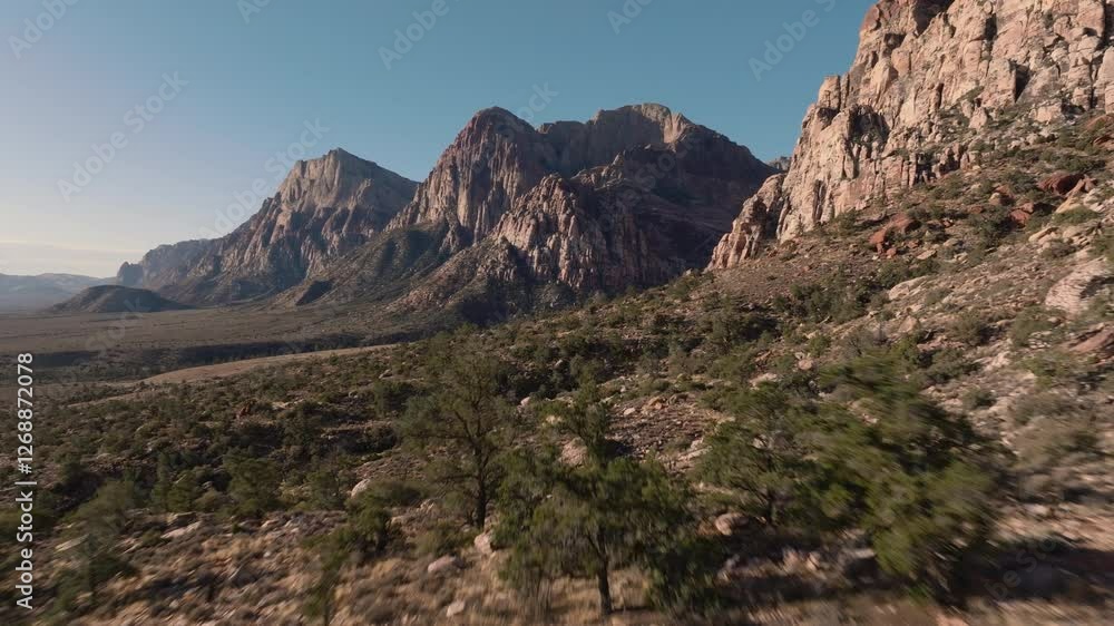 Drone aerials of the Nevada desert canyons and mountains in the morning Drone aerials of the Nevada desert canyons and mountains in the morning