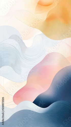 Abstract composition features soft blended shapes and delicate linework