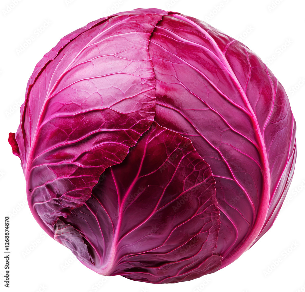 Obraz premium Close Up of Red Cabbage with Intricate Leaf Veins on Transparent Background