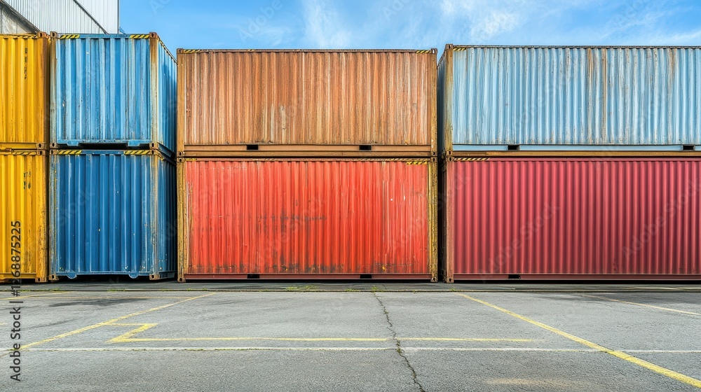 Fototapeta premium Colorful Stacked Shipping Containers in Industrial Port Setting