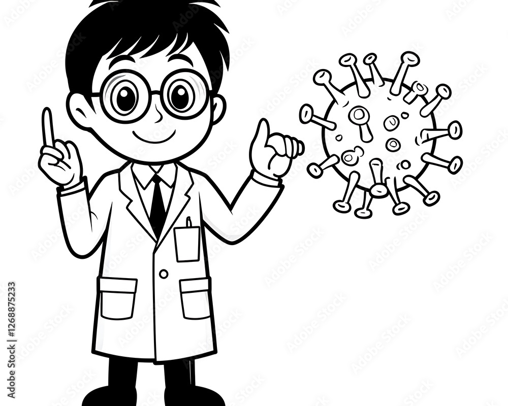 Cartoon Scientist with Virus Illustration for Educational Use Cartoon Scientist with Virus Illustration for Educational Use