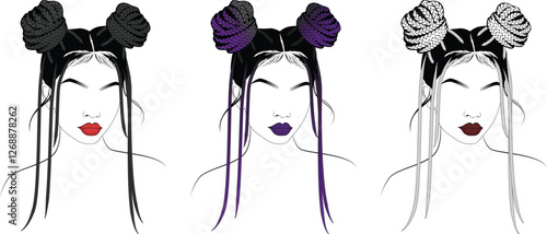 Two Puff Braids Hair Vector - Hair Illustration - Braid logo