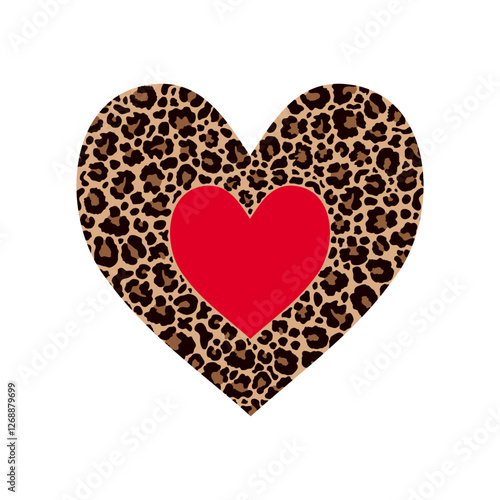 Heart filled of leopard pattern with red heart inside.
