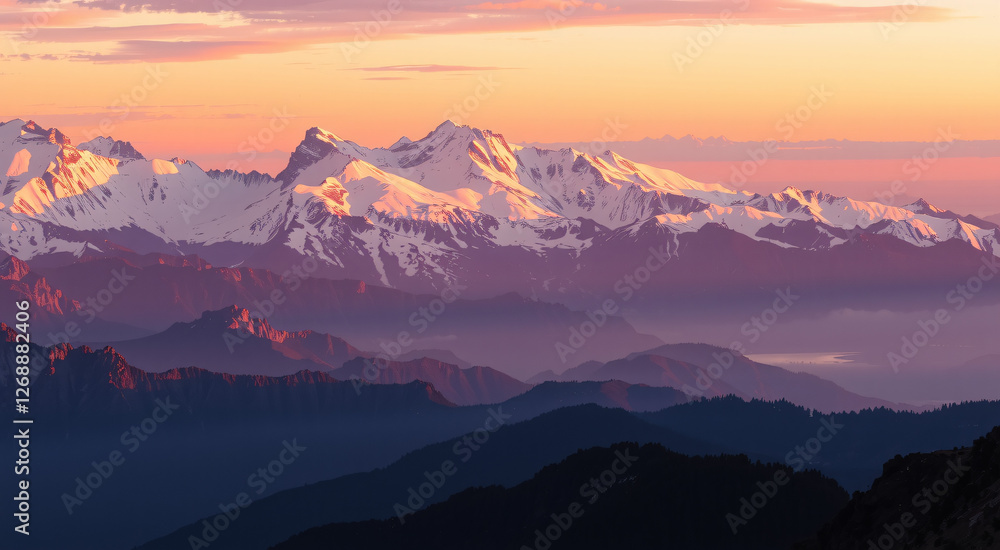 Pixel Art Mountain Range Landscape With Snowy Peaks at Sunset Pixel Art Mountain Range Landscape With Snowy Peaks at Sunset