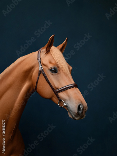 Beautiful chestnut horse portrait against dark backdrop photo