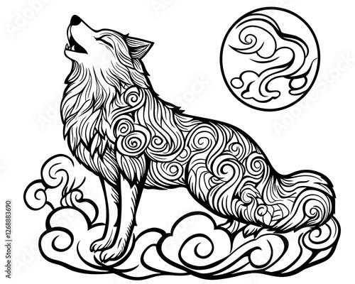 Wallpaper Mural Elegant Wolf Howling in Artistic Swirling Cloud Design Torontodigital.ca