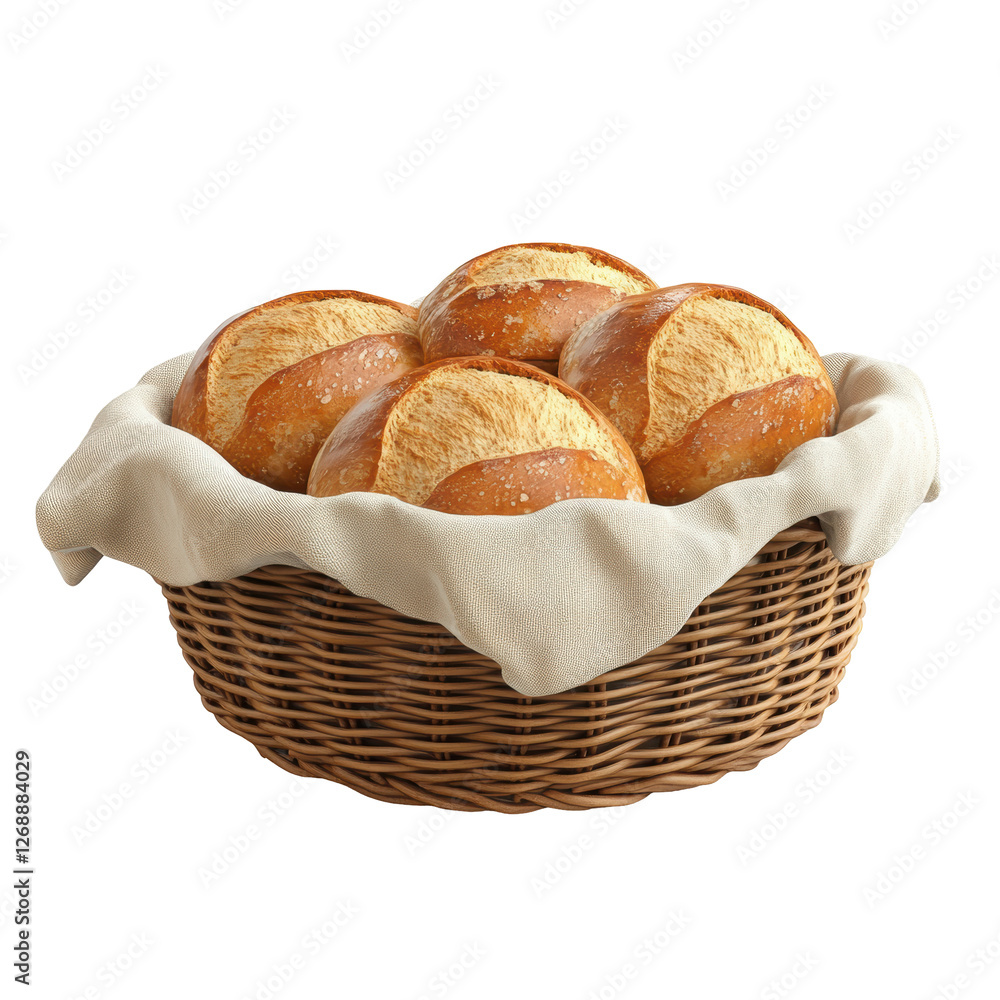 Isolated Wicker Basket Filled with Several Crusty Bread Rolls Isolated Wicker Basket Filled with Several Crusty Bread Rolls