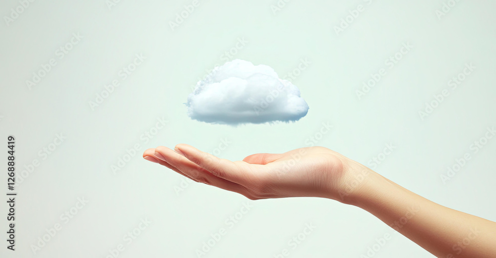 A Hand Gently Holding a Fluffy White Cloud Conceptual Image of Cloud Computing and Data Storage A Hand Gently Holding a Fluffy White Cloud Conceptual Image of Cloud Computing and Data Storage