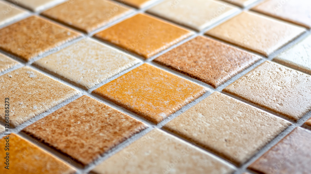 Fototapeta premium Close up of textured tiles in warm colors, showcasing beautiful pattern