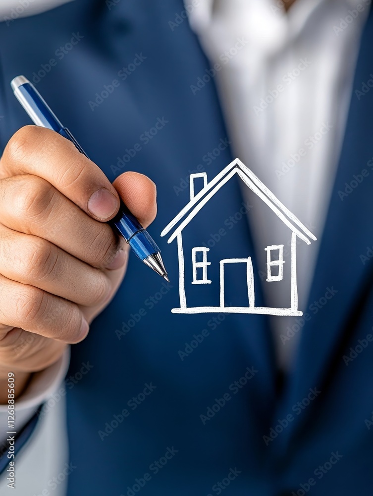 Businessman Drawing House on Glass - A businessman in a suit sketches a house on a transparent surface, symbolizing homeownership, investment, real estate, planning, and future Businessman Drawing House on Glass - A businessman in a suit sketches a house on a transparent surface, symbolizing homeownership, investment, real estate, planning, and future