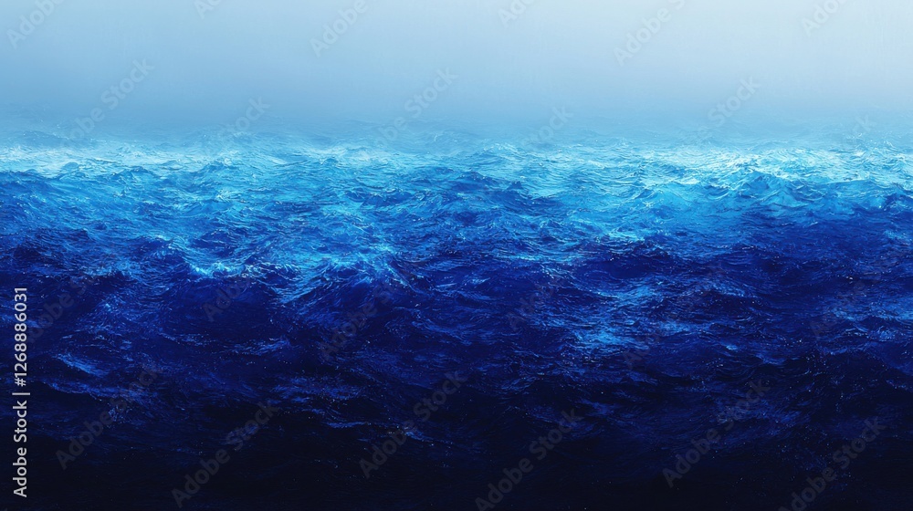 Fototapeta premium A calming ocean scene showcasing deep blue waters gently rolling under a serene sky, evoking tranquility and a sense of vastness.