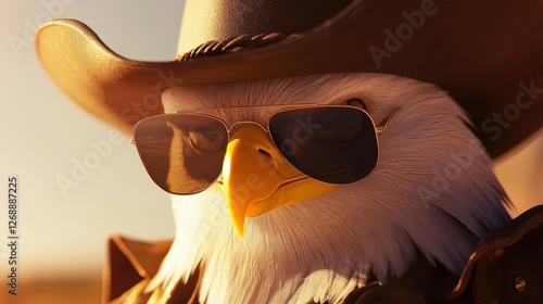 Majestic eagle wearing cowboy hat and sunglasses