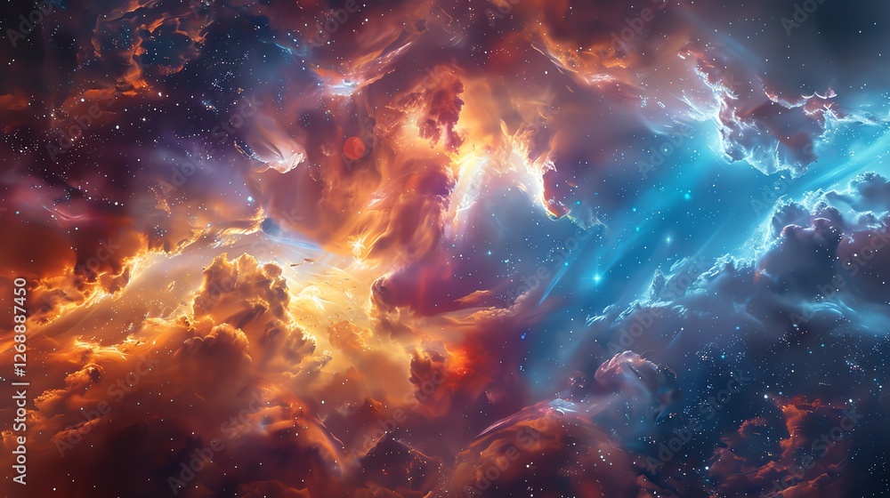 Fototapeta premium This is an abstract painting of a nebula. The colors are vibrant and the shapes are fluid. The painting has a sense of movement and energy.