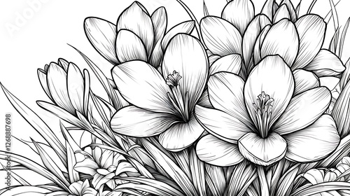 Wallpaper Mural Detailed Black and White Line Drawing of Vibrant Floral Arrangement Torontodigital.ca