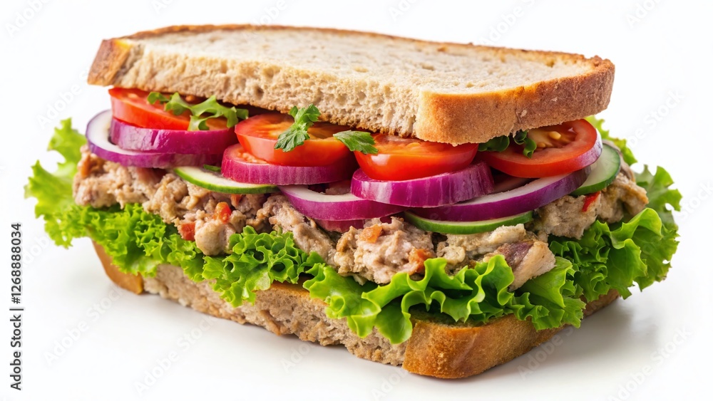 Delicious Tuna Sandwich, Isolated on White, Studio Photography, High-Resolution Food Image, Clipping Path Included Delicious Tuna Sandwich, Isolated on White, Studio Photography, High-Resolution Food Image, Clipping Path Included