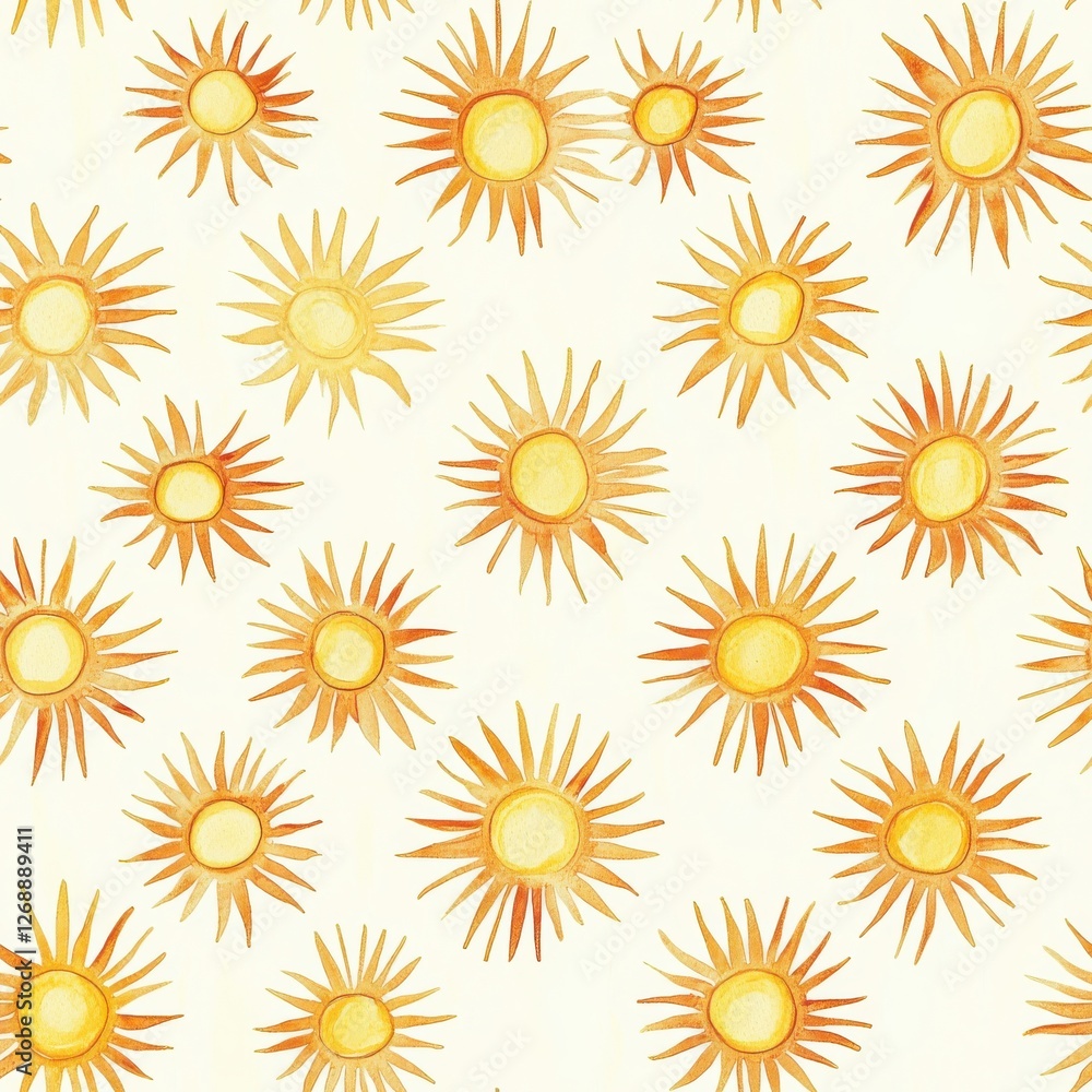 Sunlit watercolor doodle of cheerful suns casting warmth over a light background Sunlit watercolor doodle of cheerful suns casting warmth over a light background