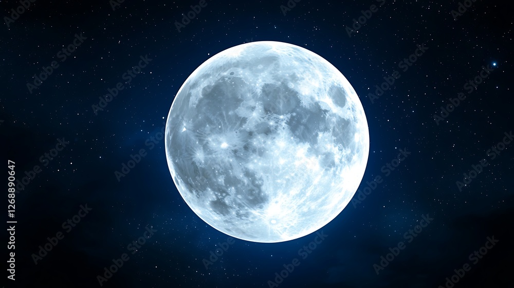 Fototapeta premium Bright Full Moon in Night Sky with Stars Shining in Background