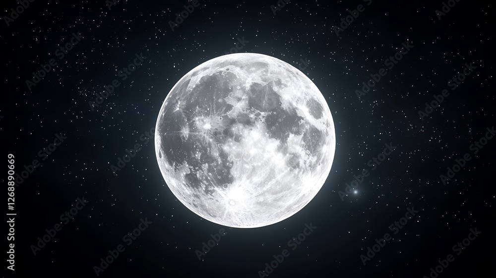 Bright Full Moon Against Starry Night Sky with Twinkling Stars Bright Full Moon Against Starry Night Sky with Twinkling Stars