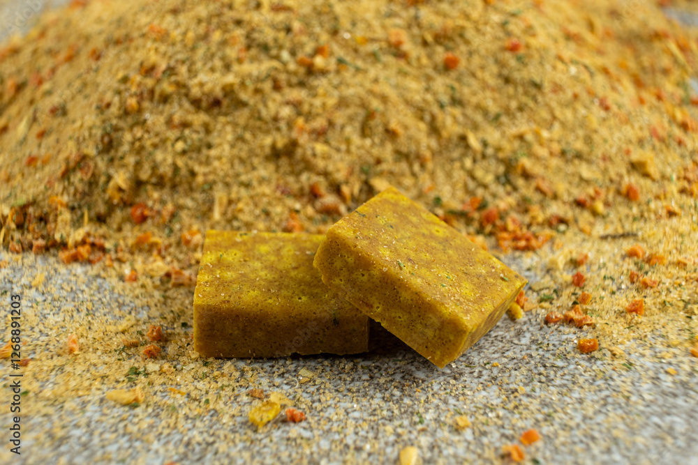 Instant bouillon and spice mix in cubes and powder Instant bouillon and spice mix in cubes and powder