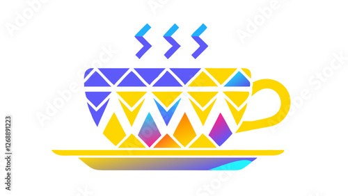 A stylish coffee cup icon with steam rising in a geometric pattern.