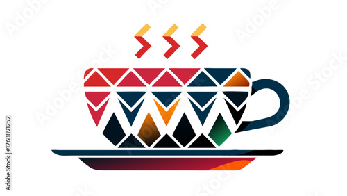 A stylish coffee cup icon with steam rising in a geometric pattern.