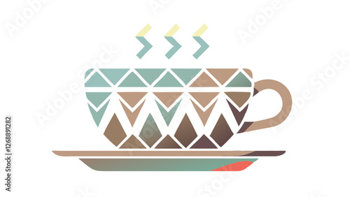 A stylish coffee cup icon with steam rising in a geometric pattern.